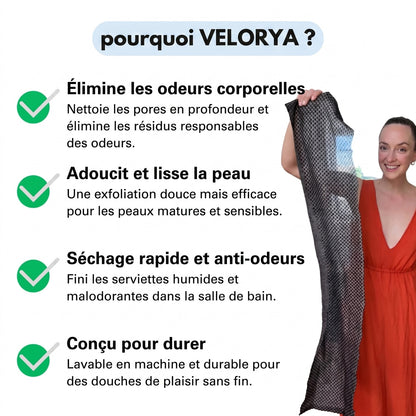 SERVIETTE DE DOUCHE EXFOLIANTE ANTIBACTÉRIENNE VELORYA