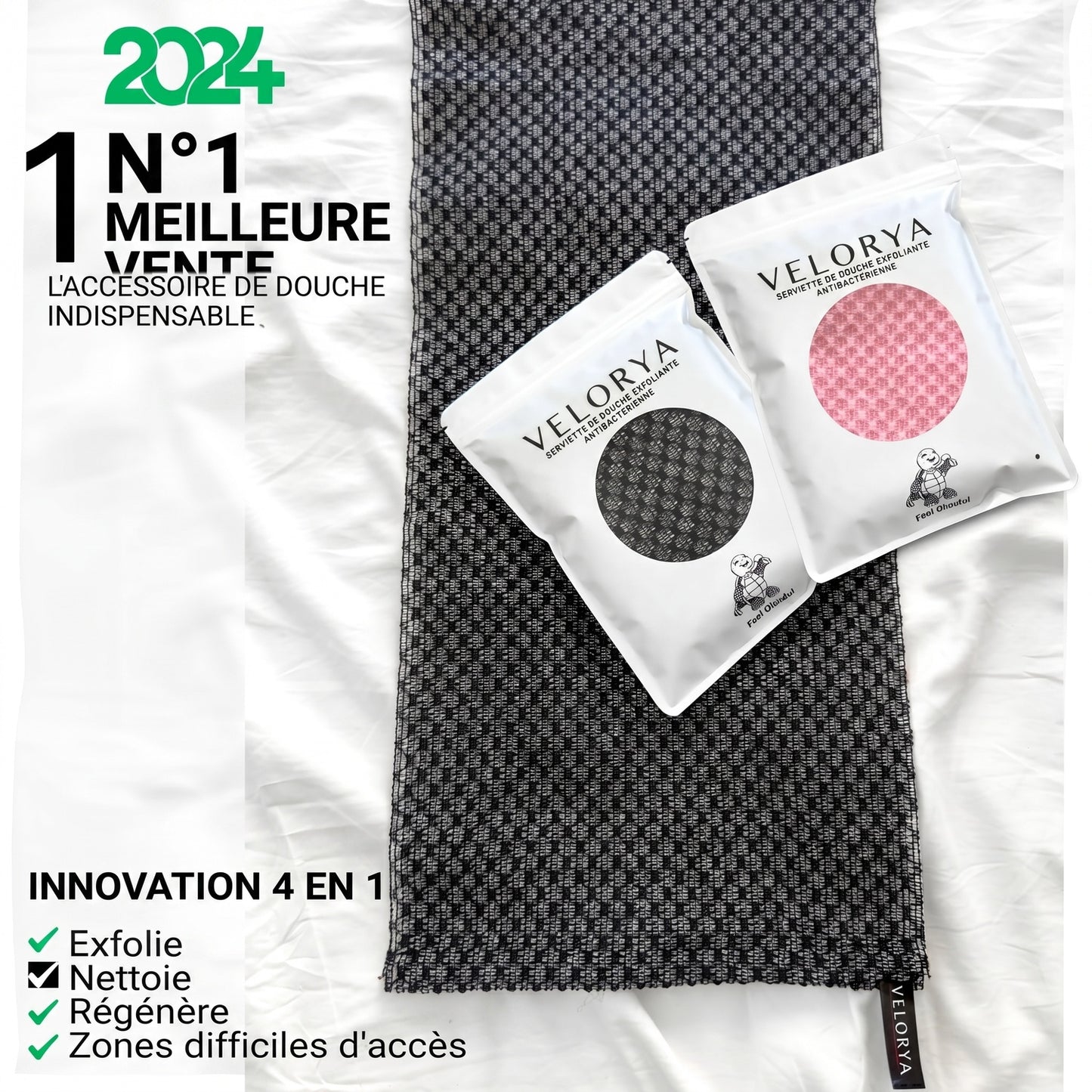 SERVIETTE DE DOUCHE EXFOLIANTE ANTIBACTÉRIENNE VELORYA