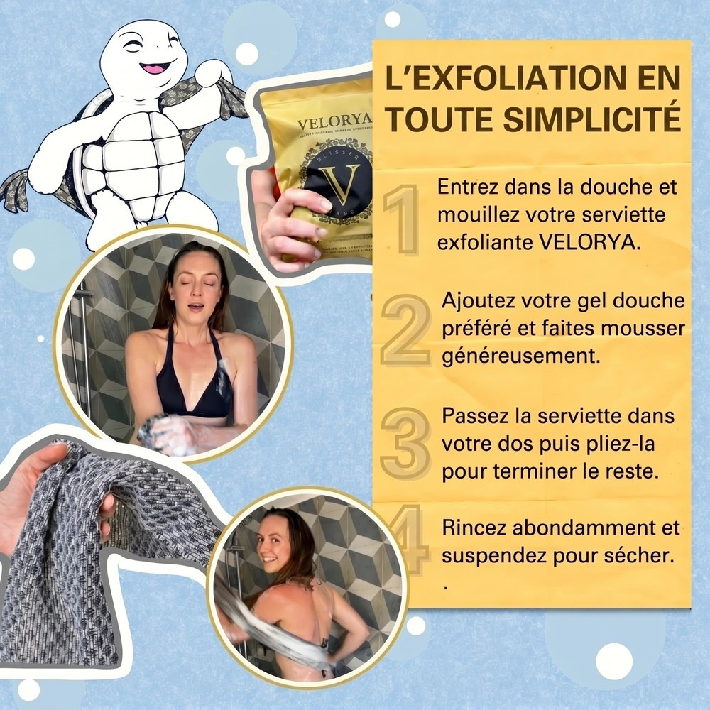 SERVIETTE DE DOUCHE EXFOLIANTE ANTIBACTÉRIENNE VELORYA