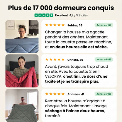 Couette VELORYA – La couette 2-en-1 à séchage rapide qui rend les draps superflus